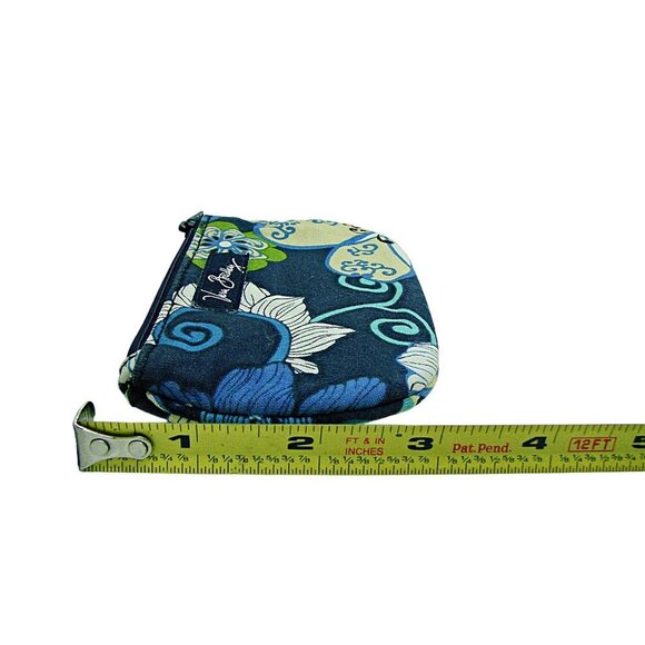 Vera Bradley Small Zip ID Case Wallet Blue Floral Cotton Key Holder Pocket Size - Picture 10 of 10